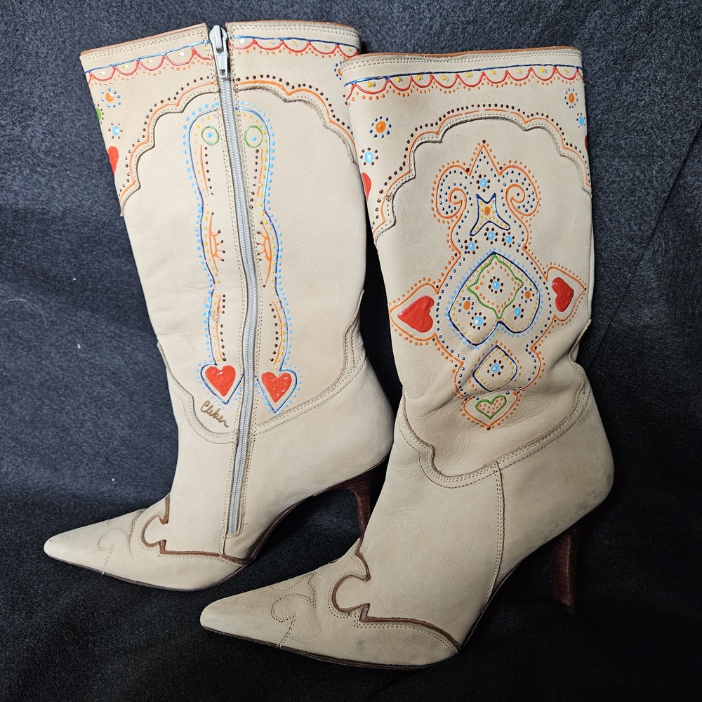 Charlie Horse Painted Leather Tan Heeled Boots